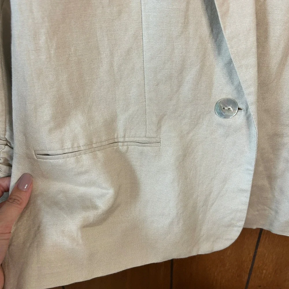 NY Collection‎ Beige Single-Button Linen Blend Blazer Size 14